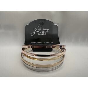 Jasmine Lane Mixed Metal Bangle Bracelets Set of 6 Gold Silver NEW